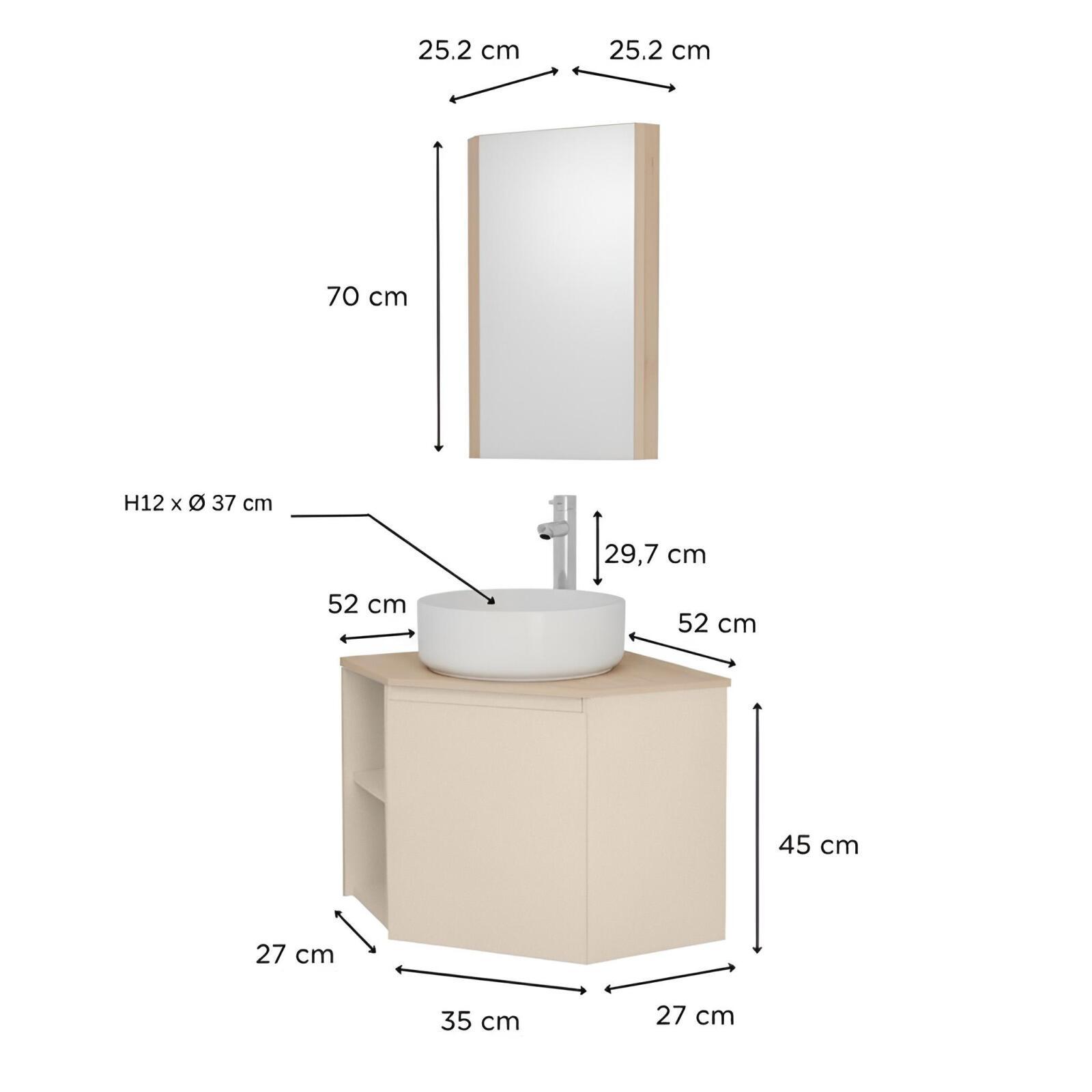 Ensemble meuble sous vasque d'angle avec vasque, robinet chromé et armoire de toilette