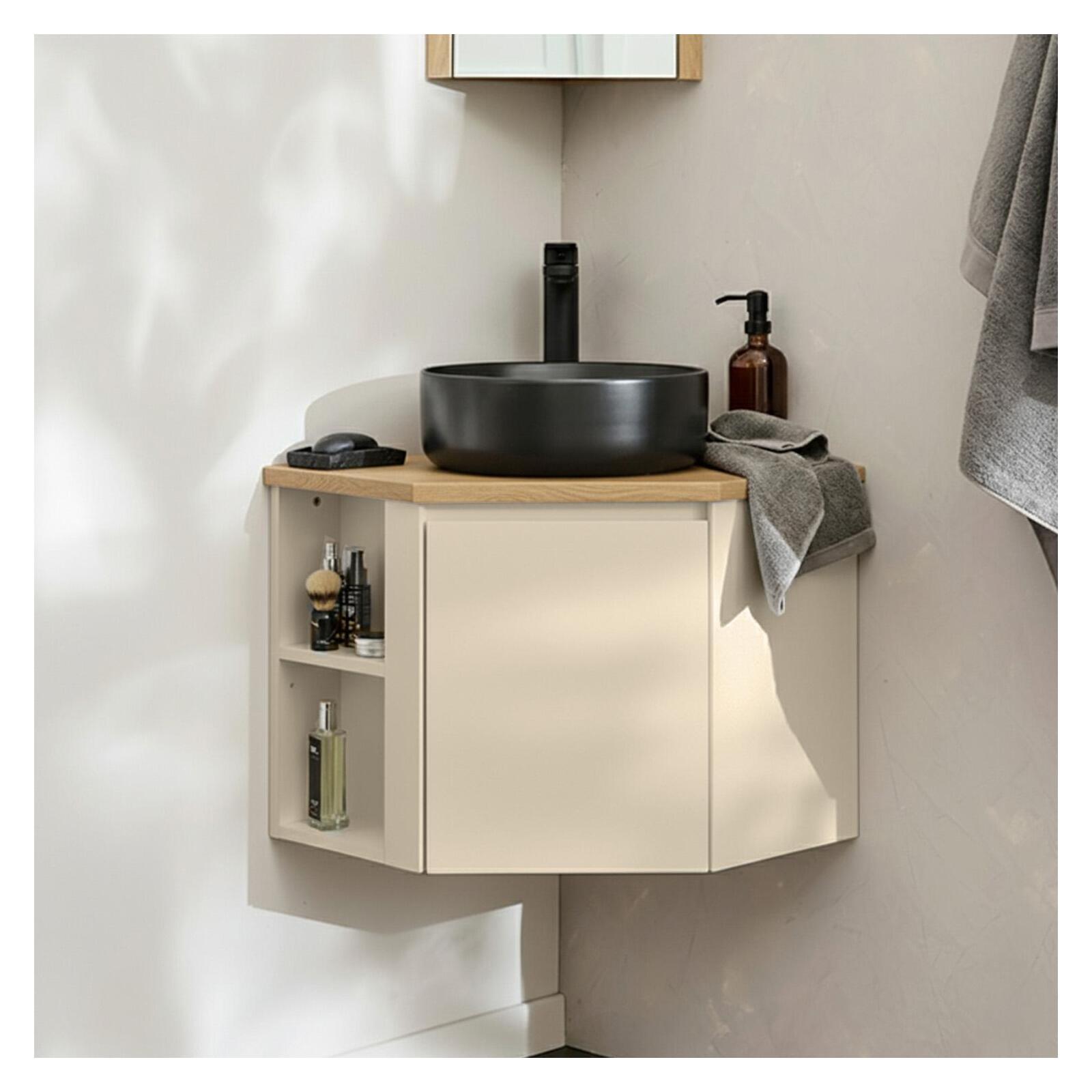 Ensemble meuble sous vasque d'angle avec vasque noire