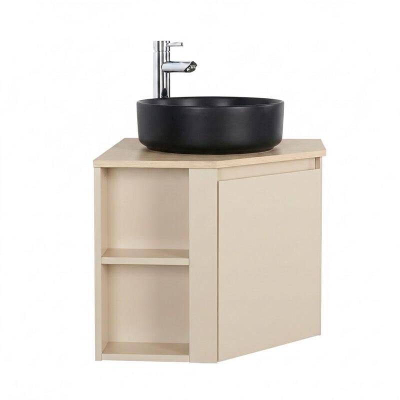 Ensemble meuble sous vasque d'angle avec vasque noire