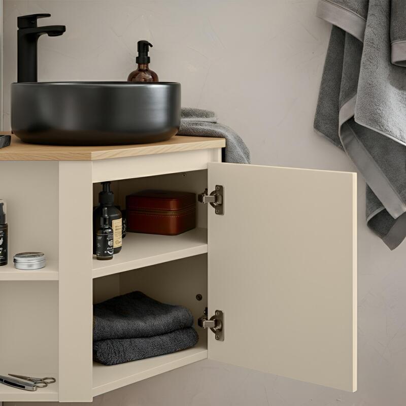 Ensemble meuble sous vasque d'angle avec vasque noire