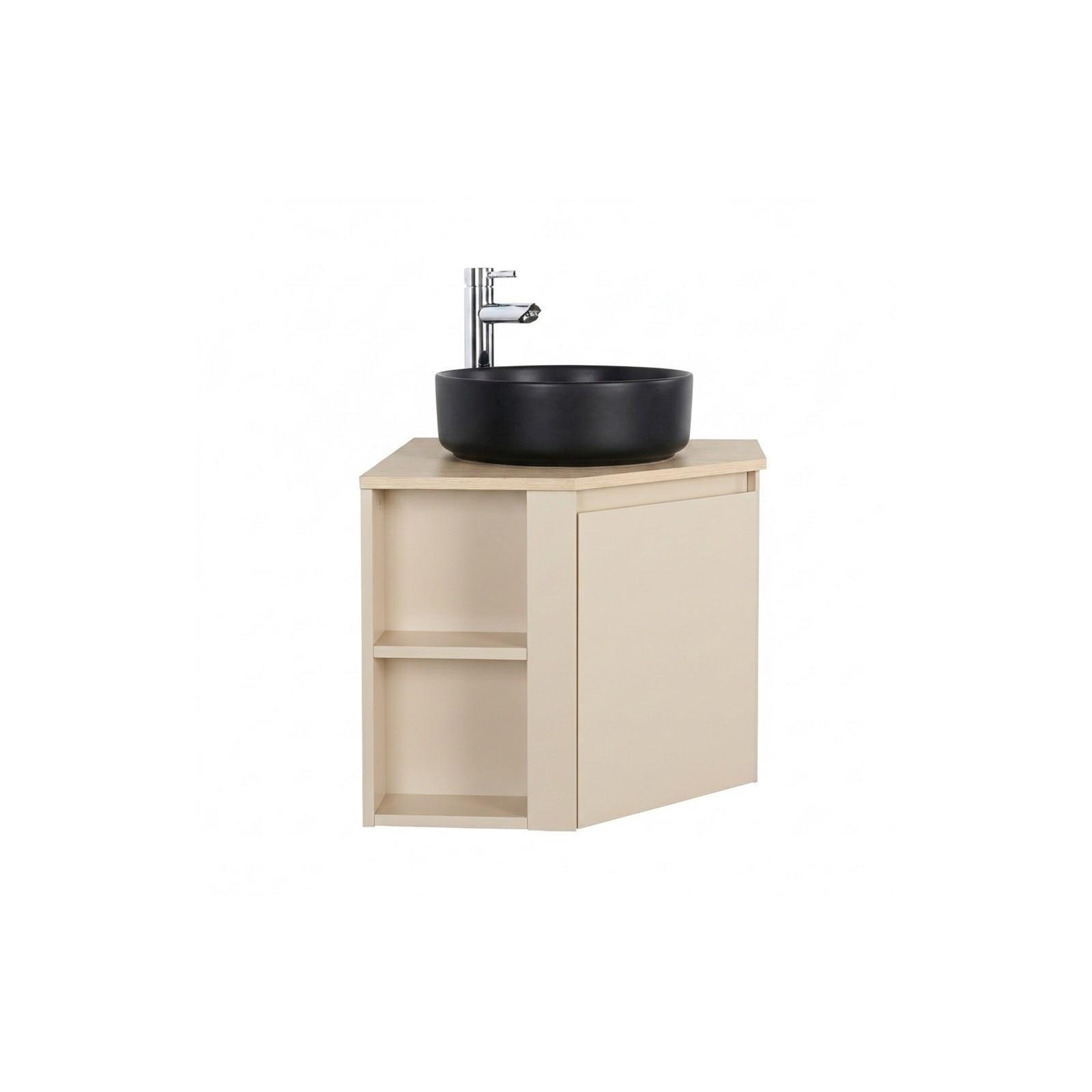 Ensemble meuble sous vasque d'angle avec vasque et robinet noir