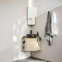 Ensemble meuble sous vasque d'angle avec vasque, robinet noir et armoire de toilette