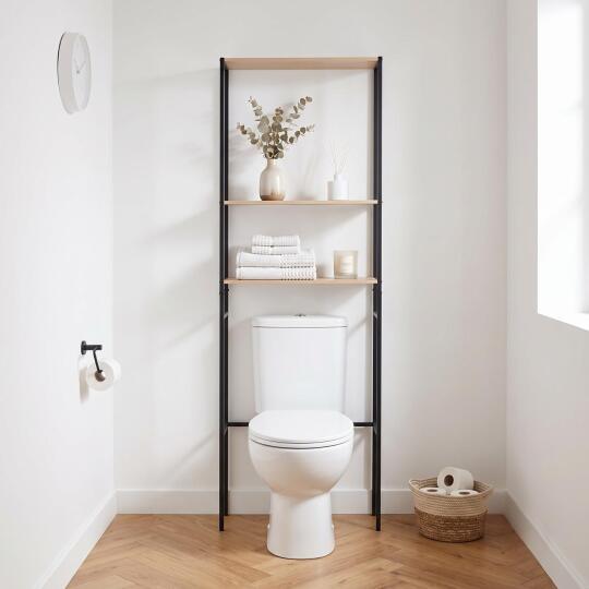 Étagère pont WC bois et métal noir 180x66cm