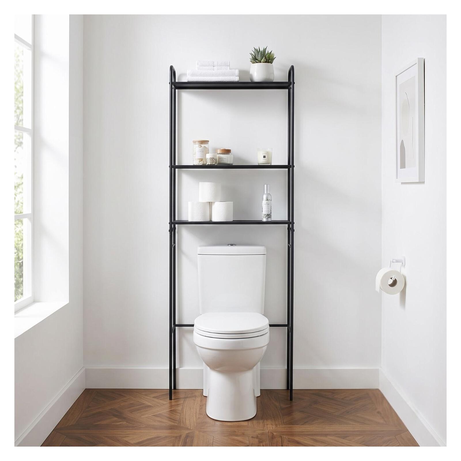 Etagère pont WC en métal noir 180x66cm