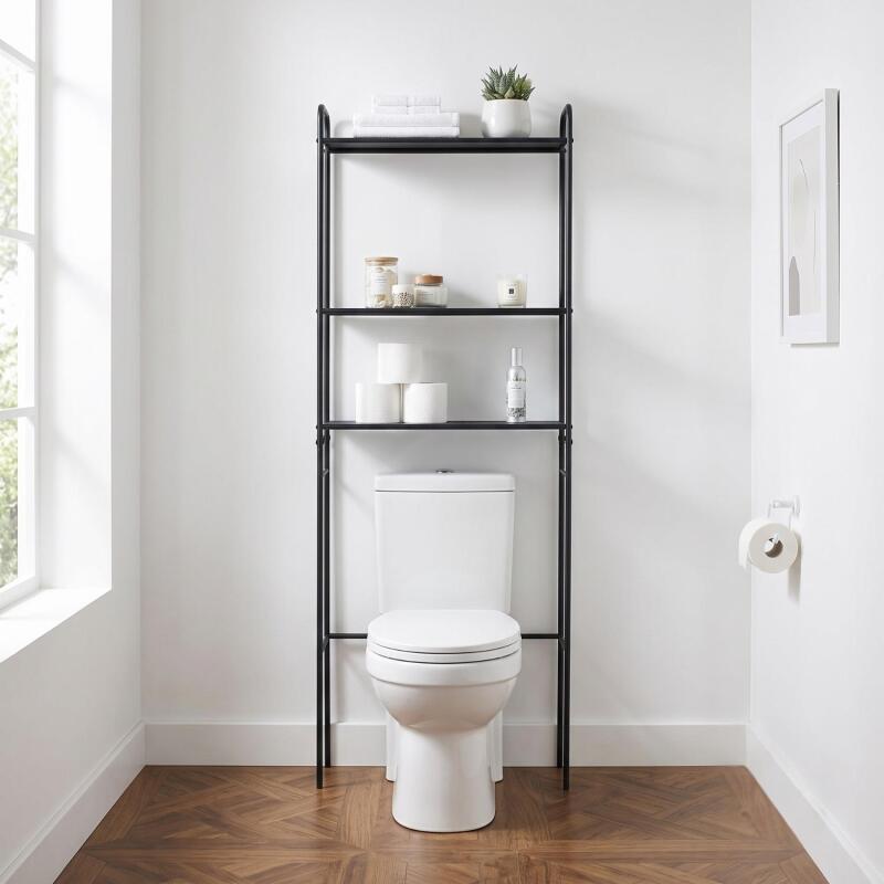 Etagère pont WC en métal noir 180x66cm