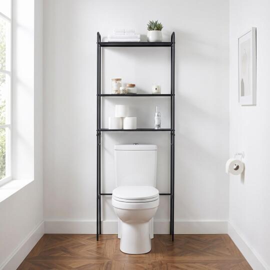 Etagère pont WC en métal noir 180x66cm