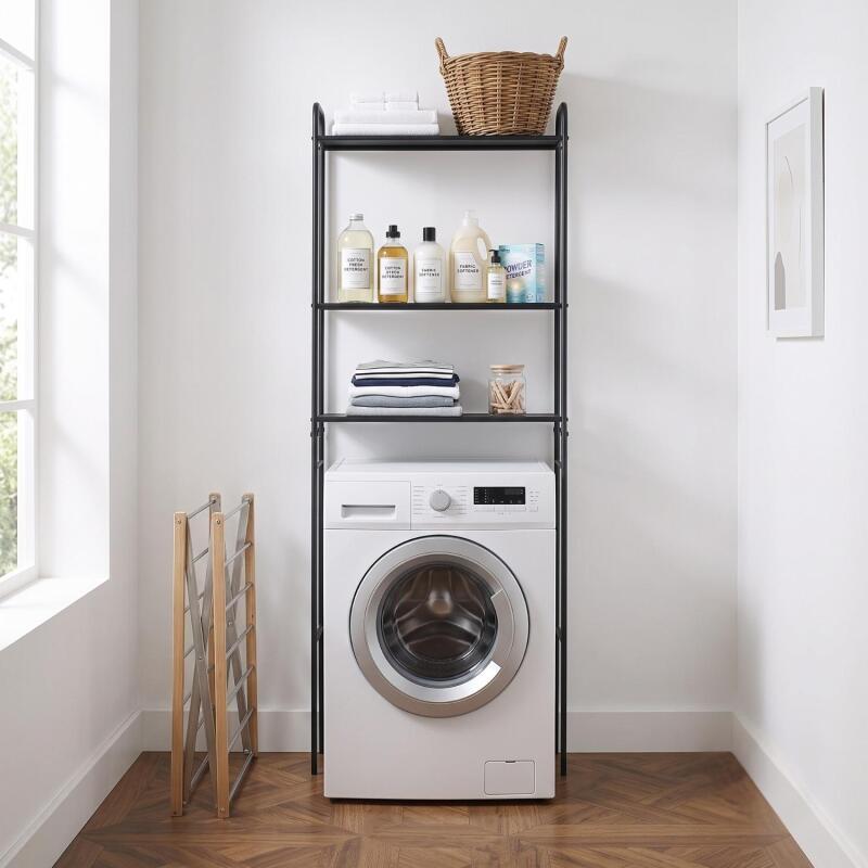 Etagère pont WC en métal noir 180x66cm