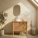 Meuble simple vasque 80 cm sur pieds en placage chêne - pour vasque à poser 