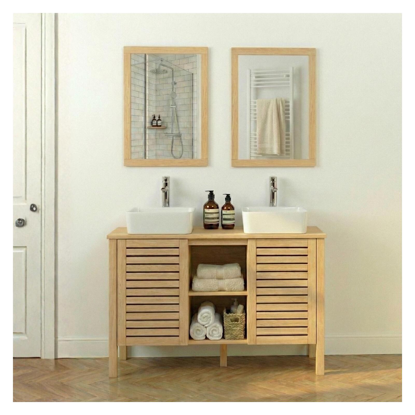 Meuble double vasque sur pieds en chêne naturel 120 cm