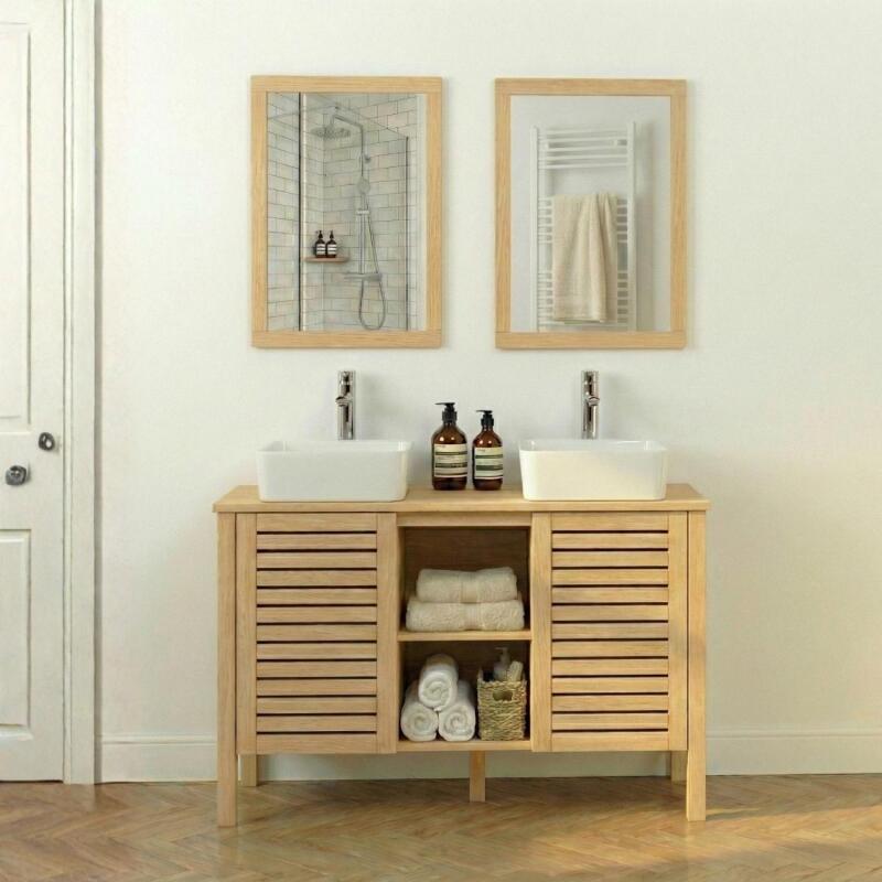 Meuble double vasque sur pieds en chêne naturel 120 cm
