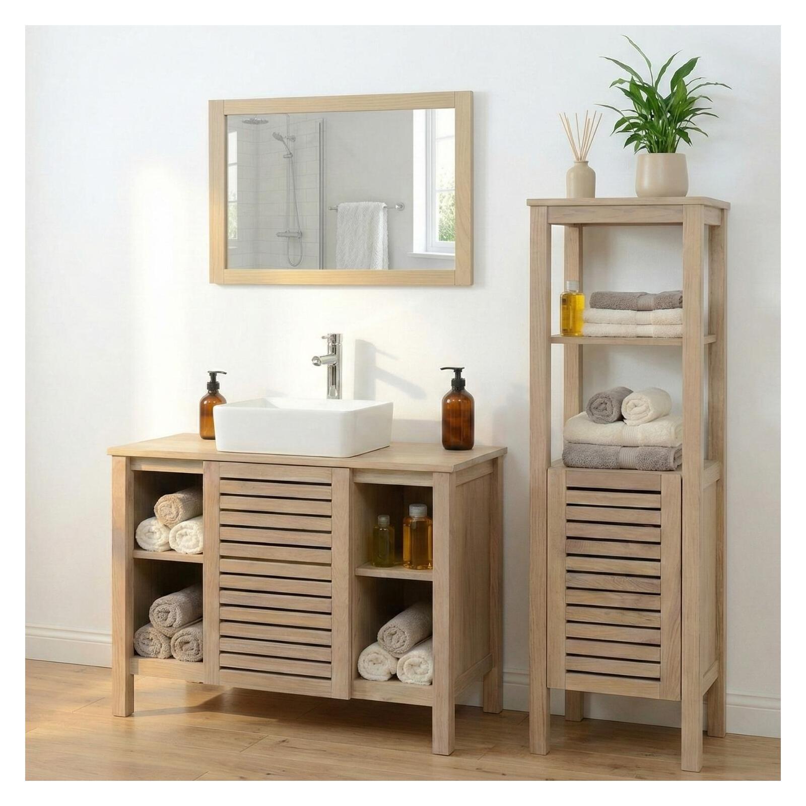 Meuble simple vasque sur pieds en chêne naturel 90 cm