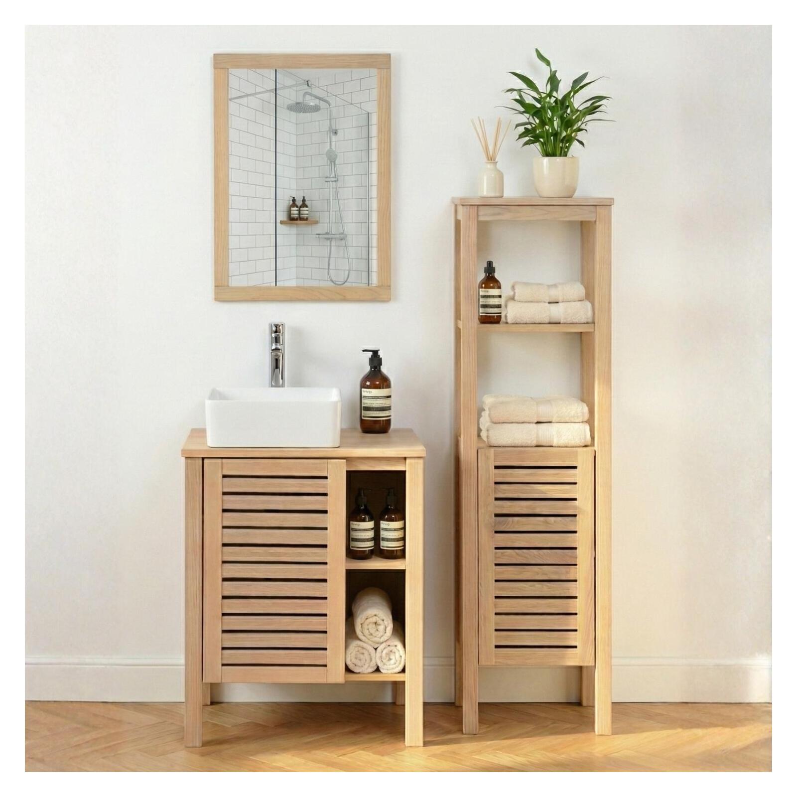 Meuble simple vasque sur pieds en chêne naturel 60 cm