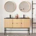 Meuble double vasque sur pieds en chêne 140 cm - avec plan double vasque noir en résine