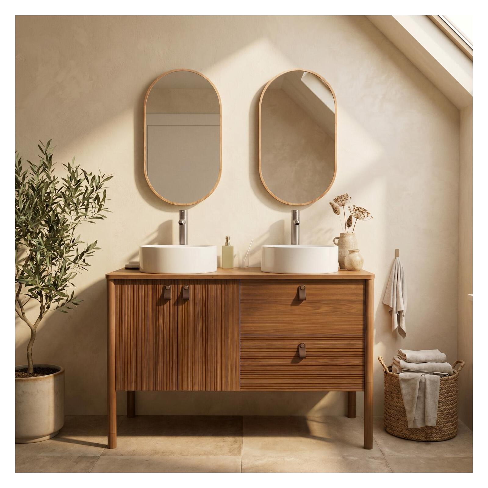 Meuble double vasque sur pieds en chêne 120 cm - sans vasque
