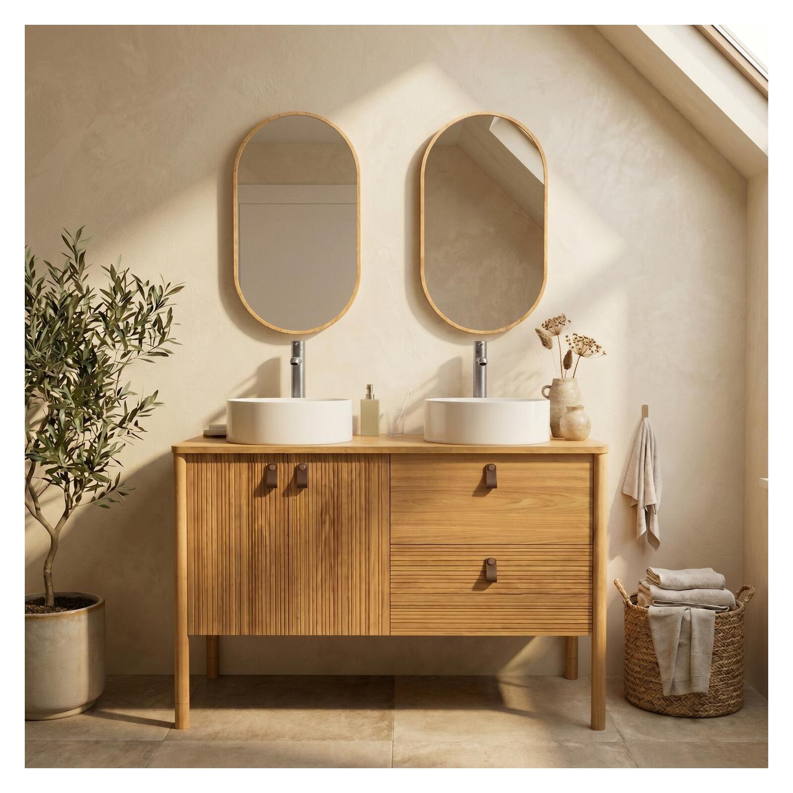 Meuble double vasque sur pieds en chêne 120 cm - sans vasque