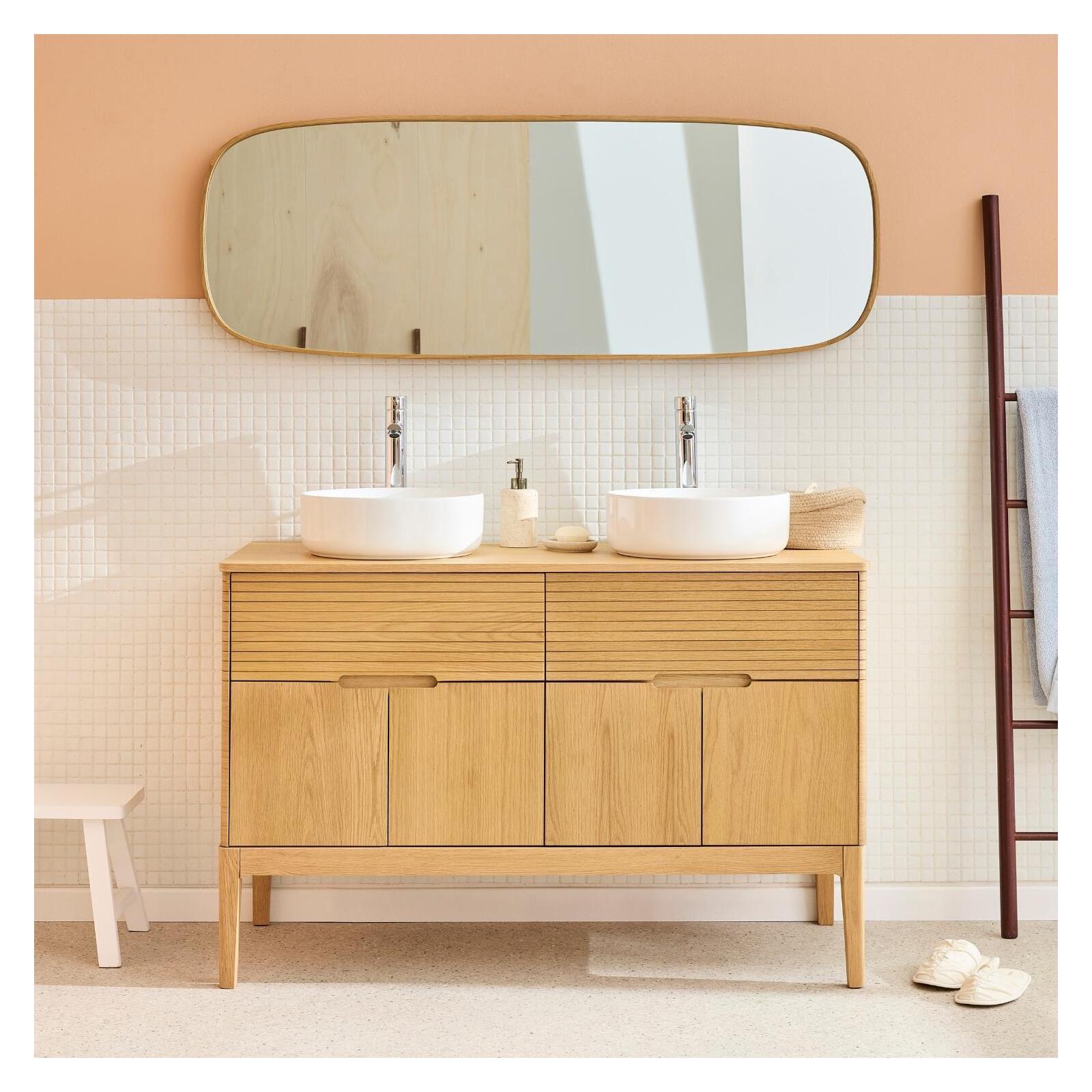 Meuble double vasque 120 cm sur pieds en chêne naturel - sans vasque