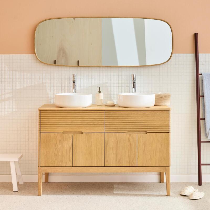 Meuble double vasque 120 cm sur pieds en chêne naturel - sans vasque