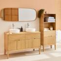 Meuble double vasque 120 cm sur pieds en chêne naturel - sans vasque