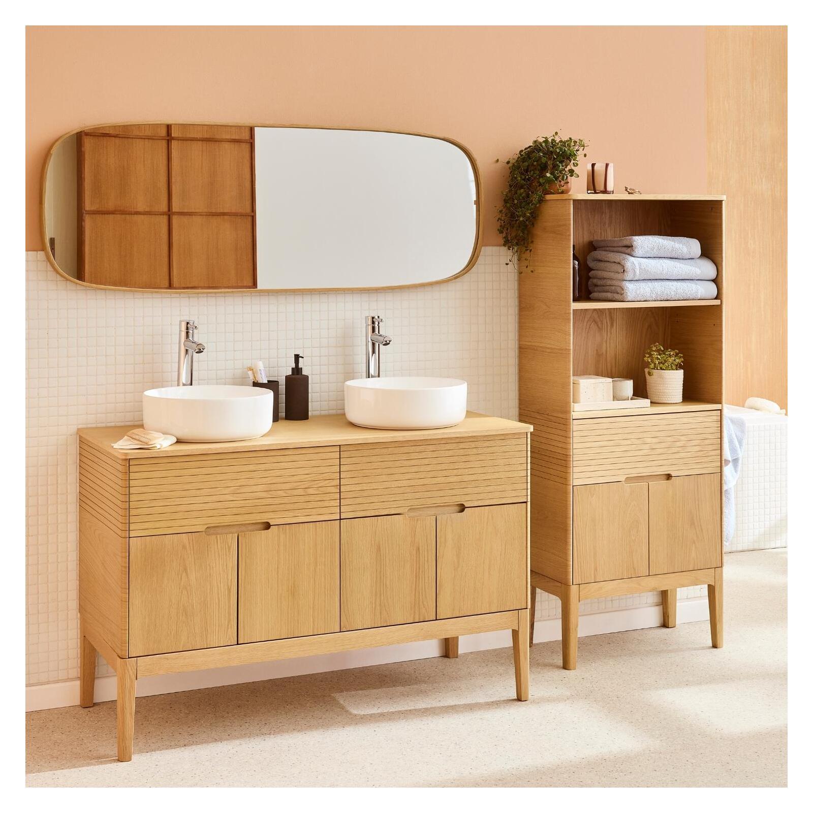 Meuble double vasque 120 cm sur pieds en chêne naturel - sans vasque