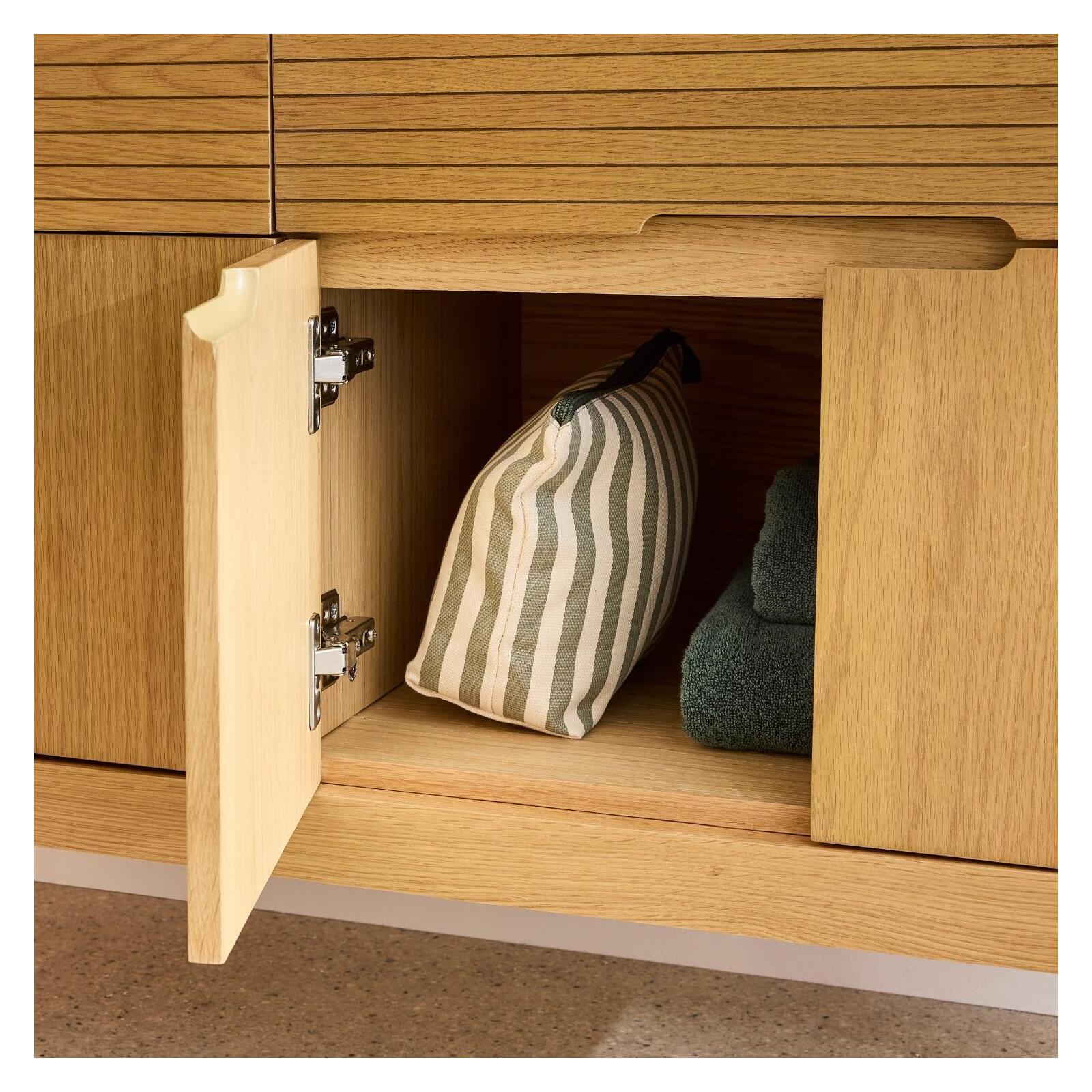 Meuble double vasque 120 cm sur pieds en chêne naturel - sans vasque