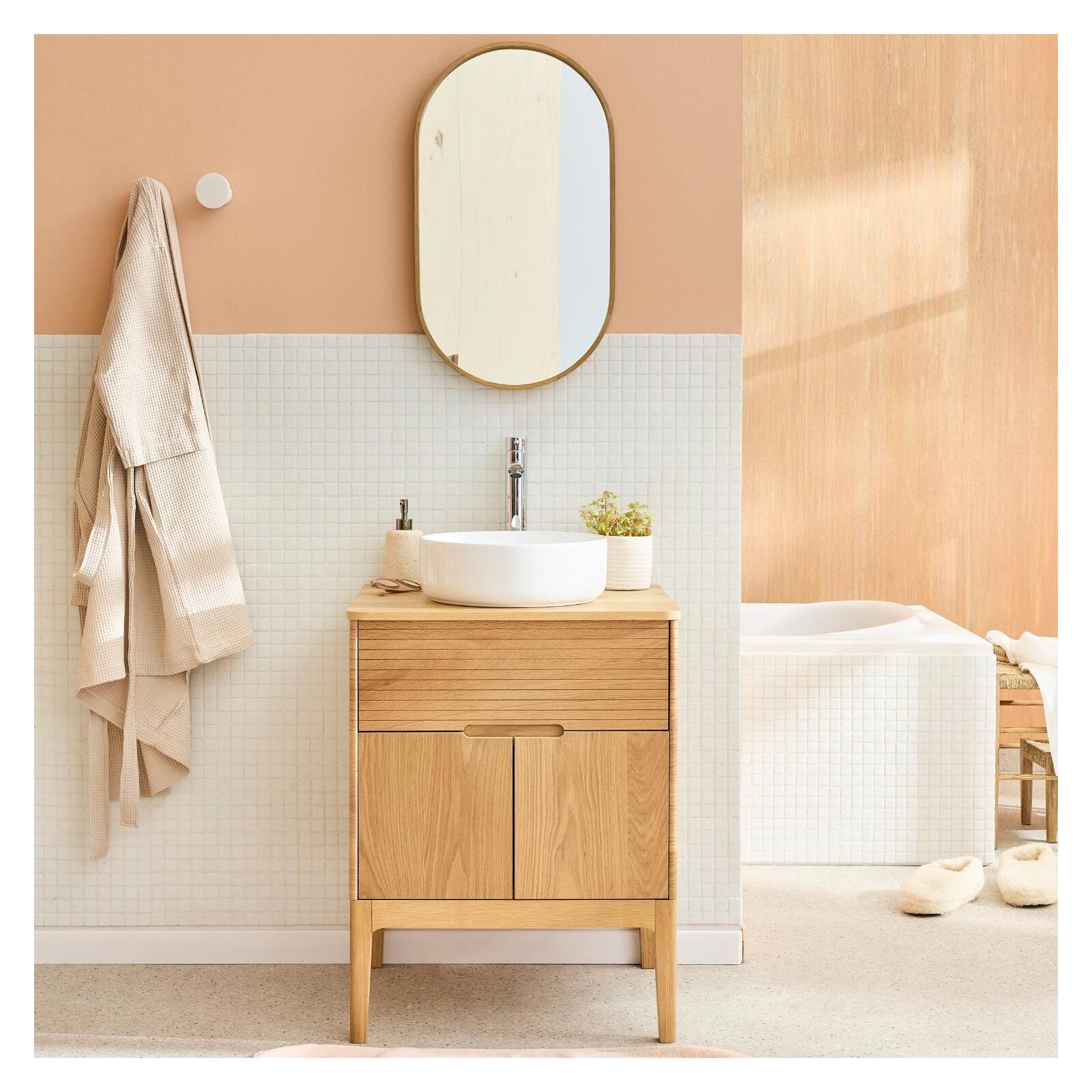 Meuble simple vasque 60 cm sur pieds en chêne naturel - sans vasque