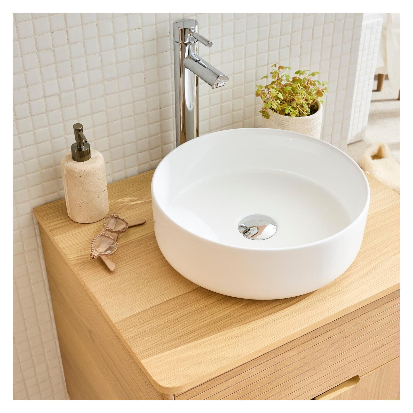 Meuble simple vasque 60 cm sur pieds en chêne naturel - sans vasque