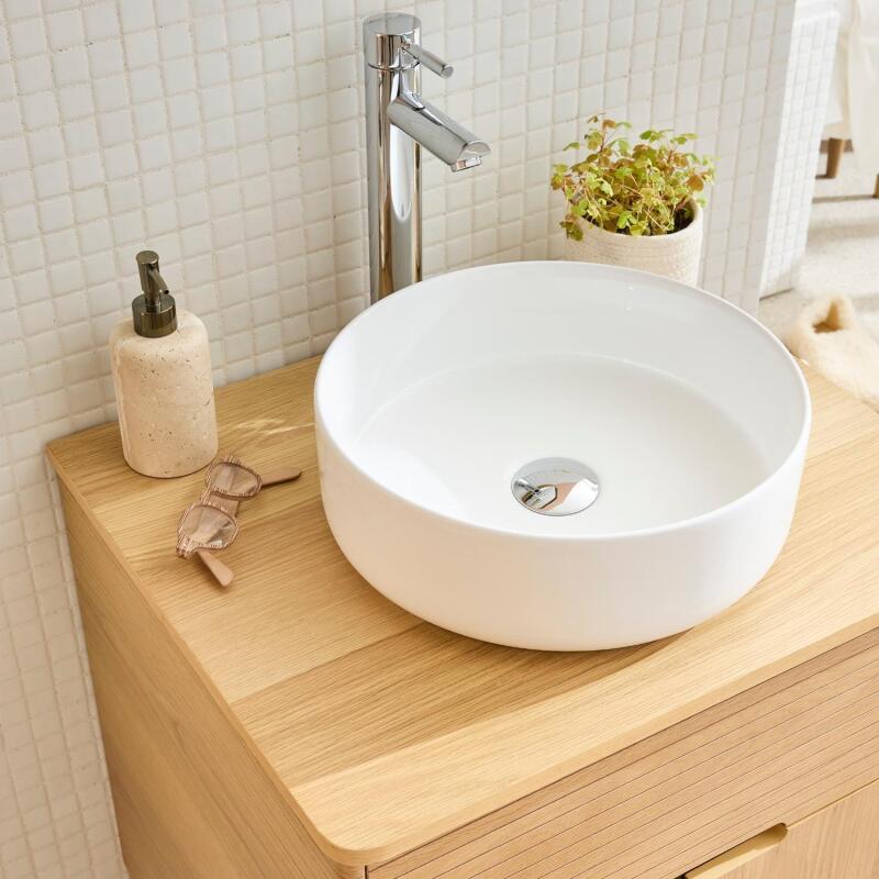 Meuble simple vasque 60 cm sur pieds en chêne naturel - sans vasque
