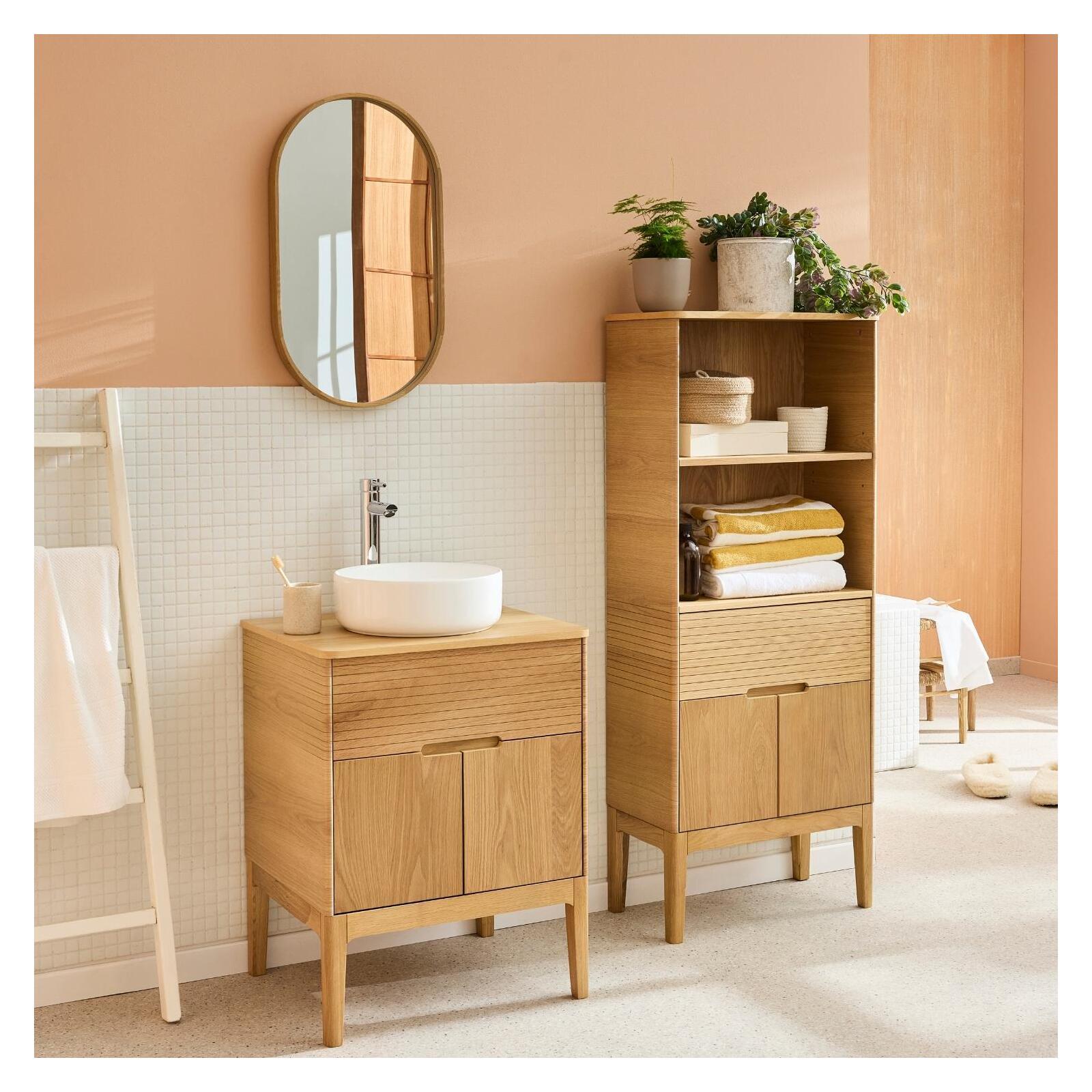 Meuble simple vasque 60 cm sur pieds en chêne naturel - sans vasque