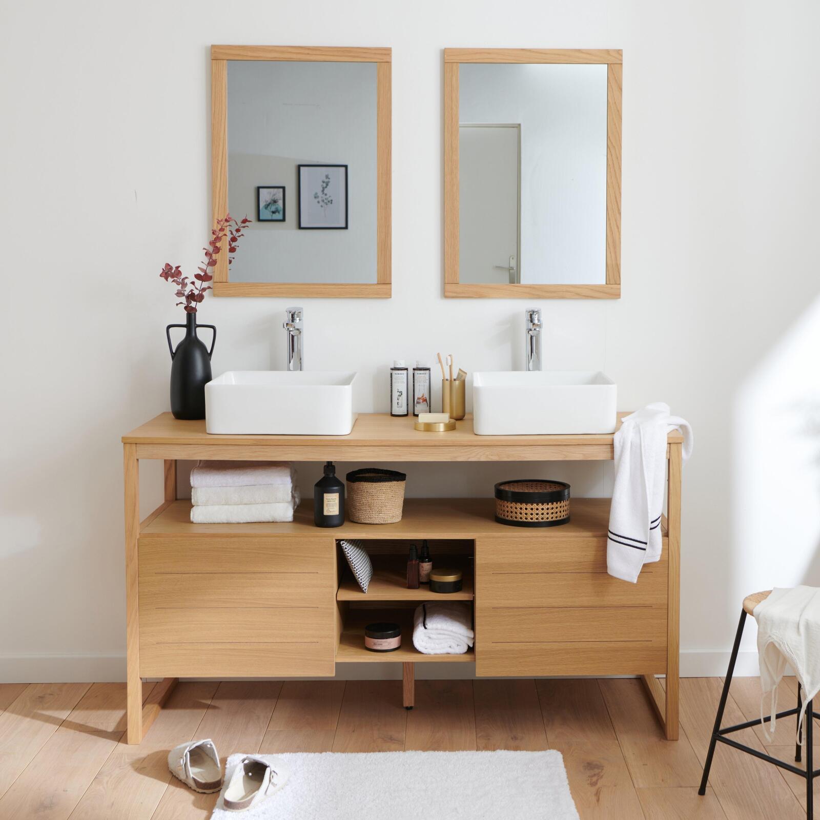 Meuble double vasque sur pieds en chêne 140 cm - sans vasque