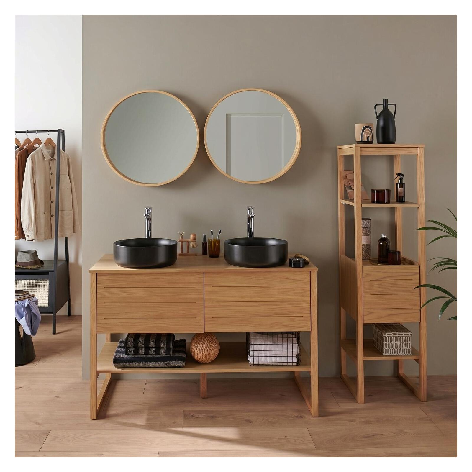 Meuble double vasque sur pieds en chêne 120 cm - sans vasque