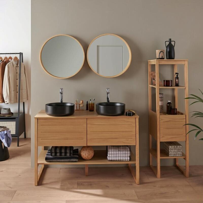 Meuble double vasque sur pieds en chêne 120 cm - sans vasque