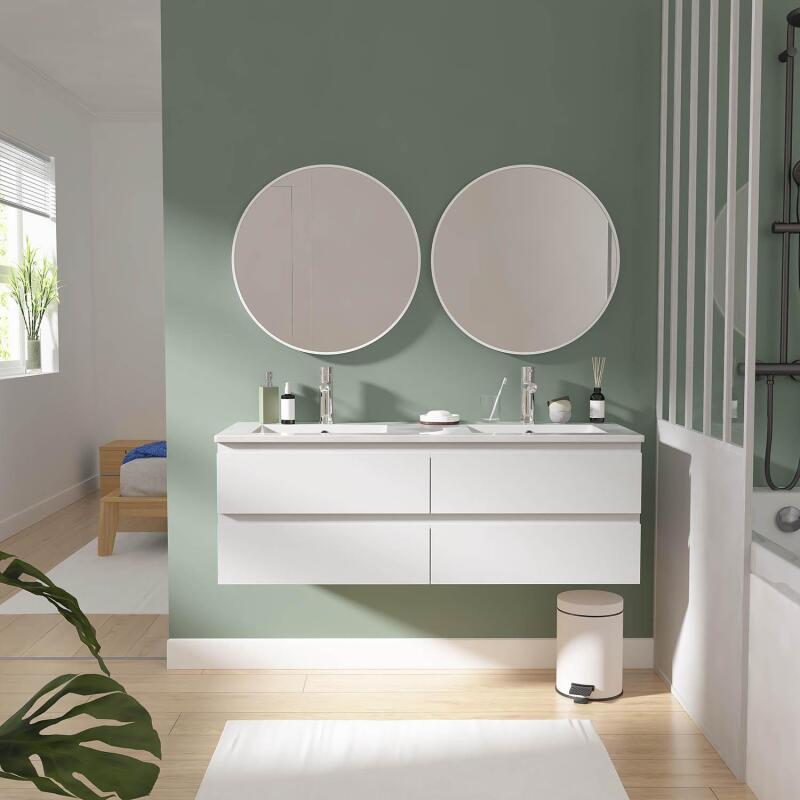 Meuble double vasque suspendu 120cm - avec plan vasque céramique