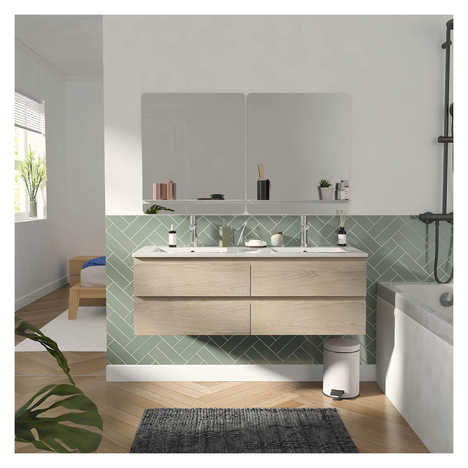 Meuble double vasque suspendu 120cm - avec plan vasque céramique