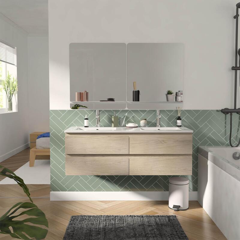 Meuble double vasque suspendu 120cm - avec plan vasque céramique