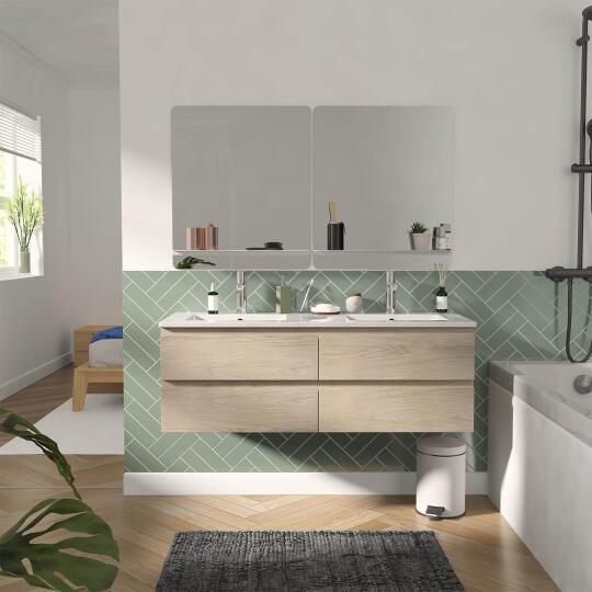 Meuble double vasque suspendu 120cm - avec plan vasque céramique