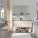 Meuble double vasque suspendu 120cm - avec plan vasque décor chêne - sans vasque