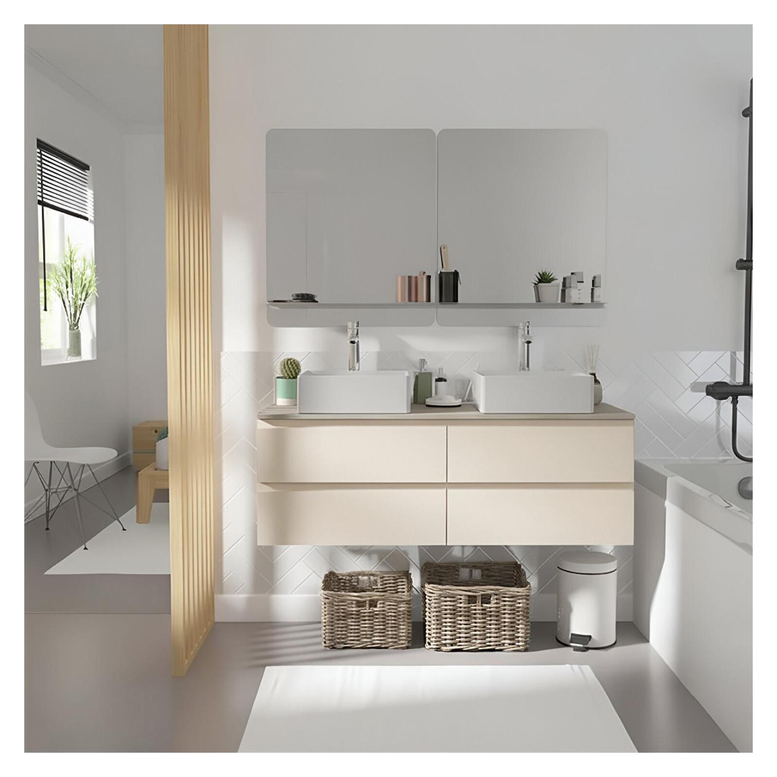 Meuble double vasque suspendu 120cm - avec plan vasque décor chêne - sans vasque