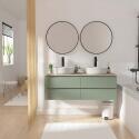 Meuble double vasque suspendu 120cm - avec plan vasque décor chêne - sans vasque