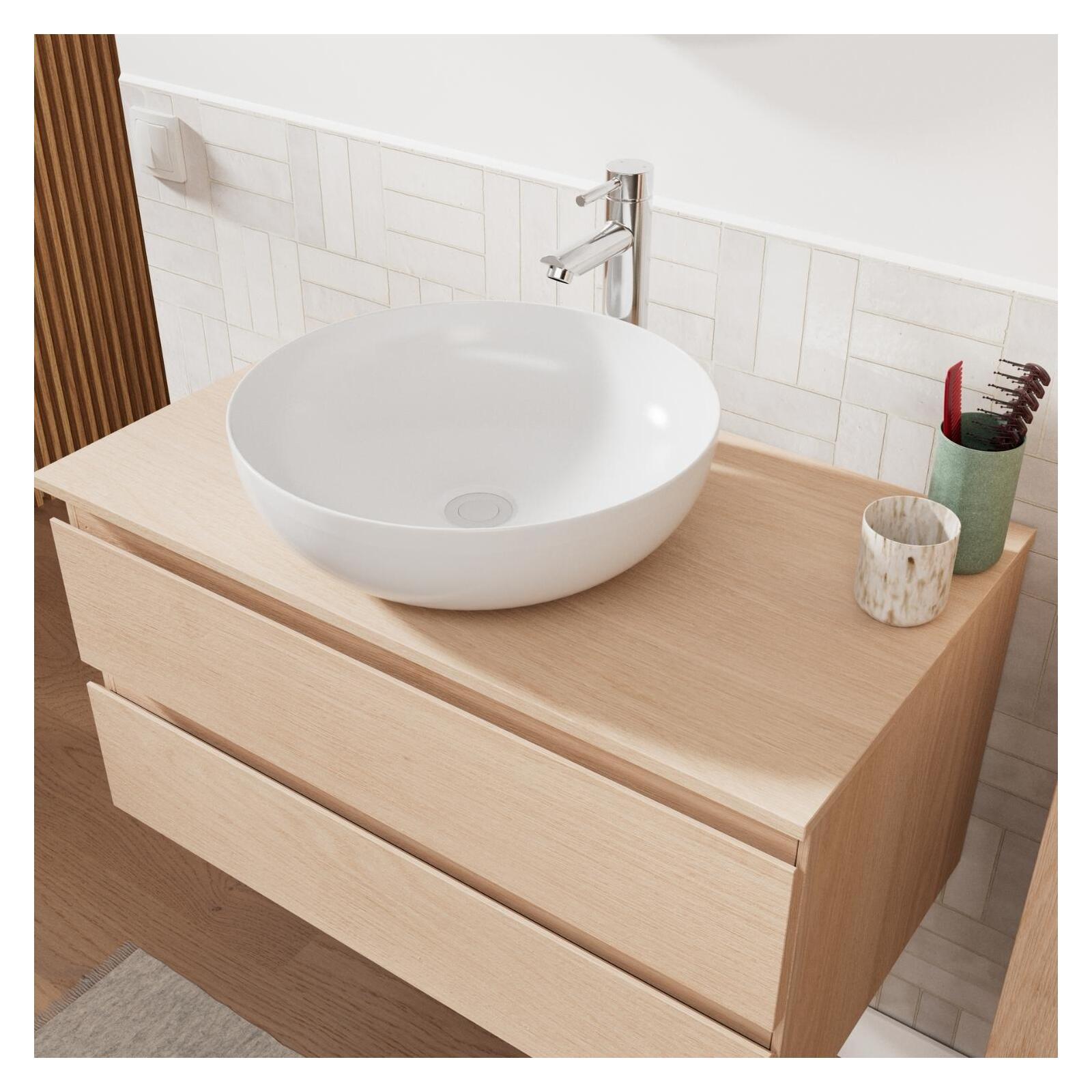 Meuble sous vasque suspendu 80cm - avec plan vasque décor chêne - sans vasque