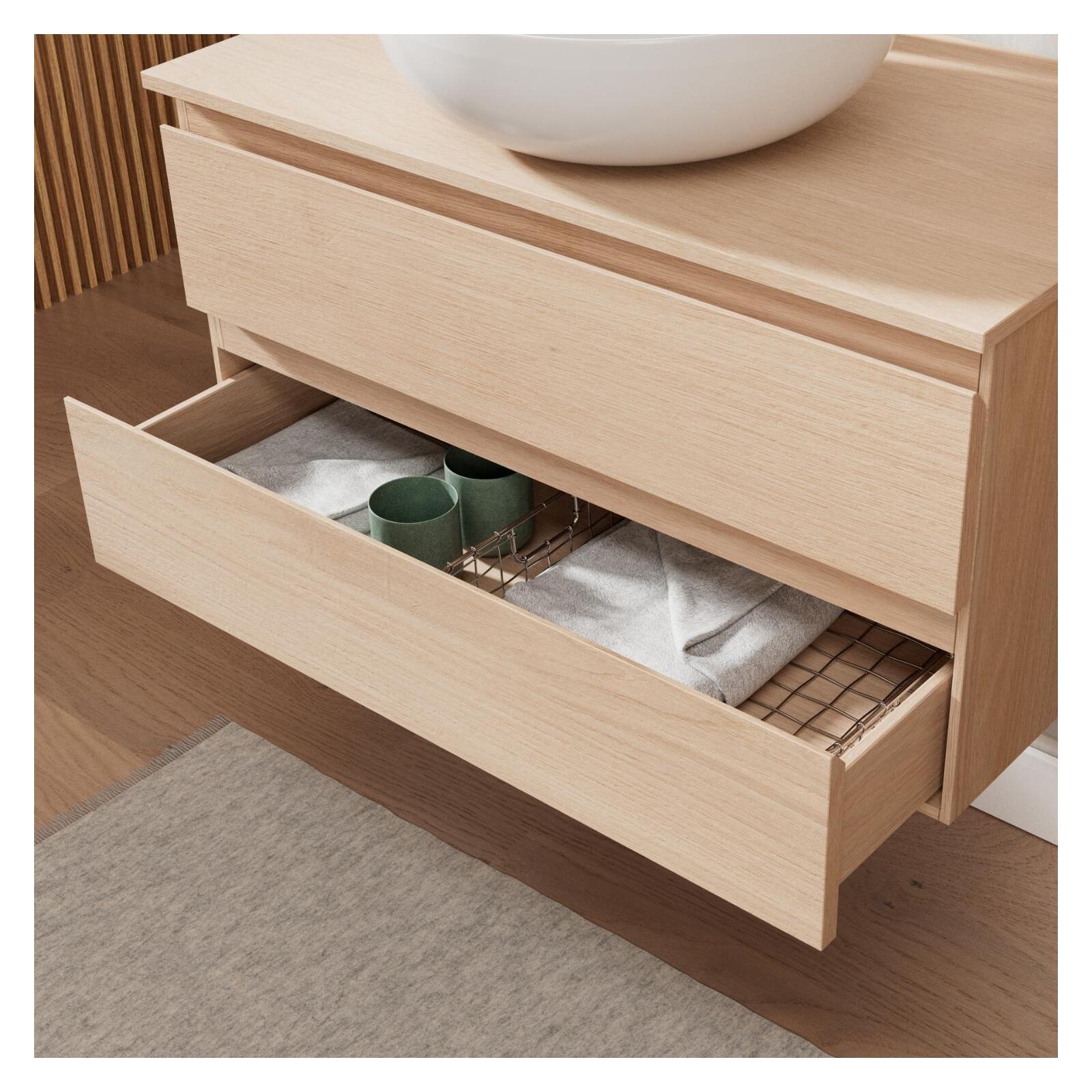 Meuble sous vasque suspendu 80cm - avec plan vasque décor chêne - sans vasque