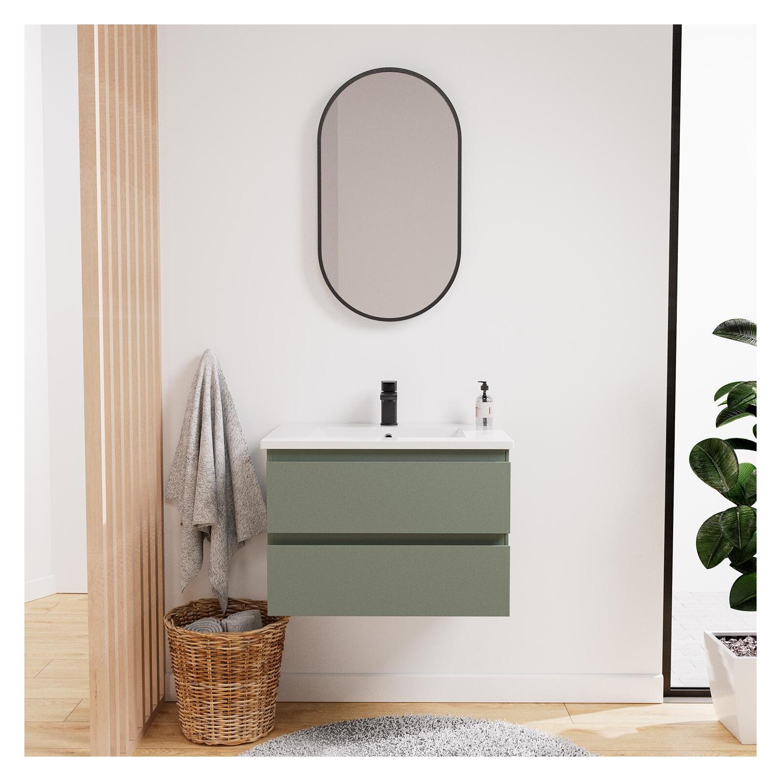 Meuble simple vasque suspendu 60cm - avec plan vasque céramique