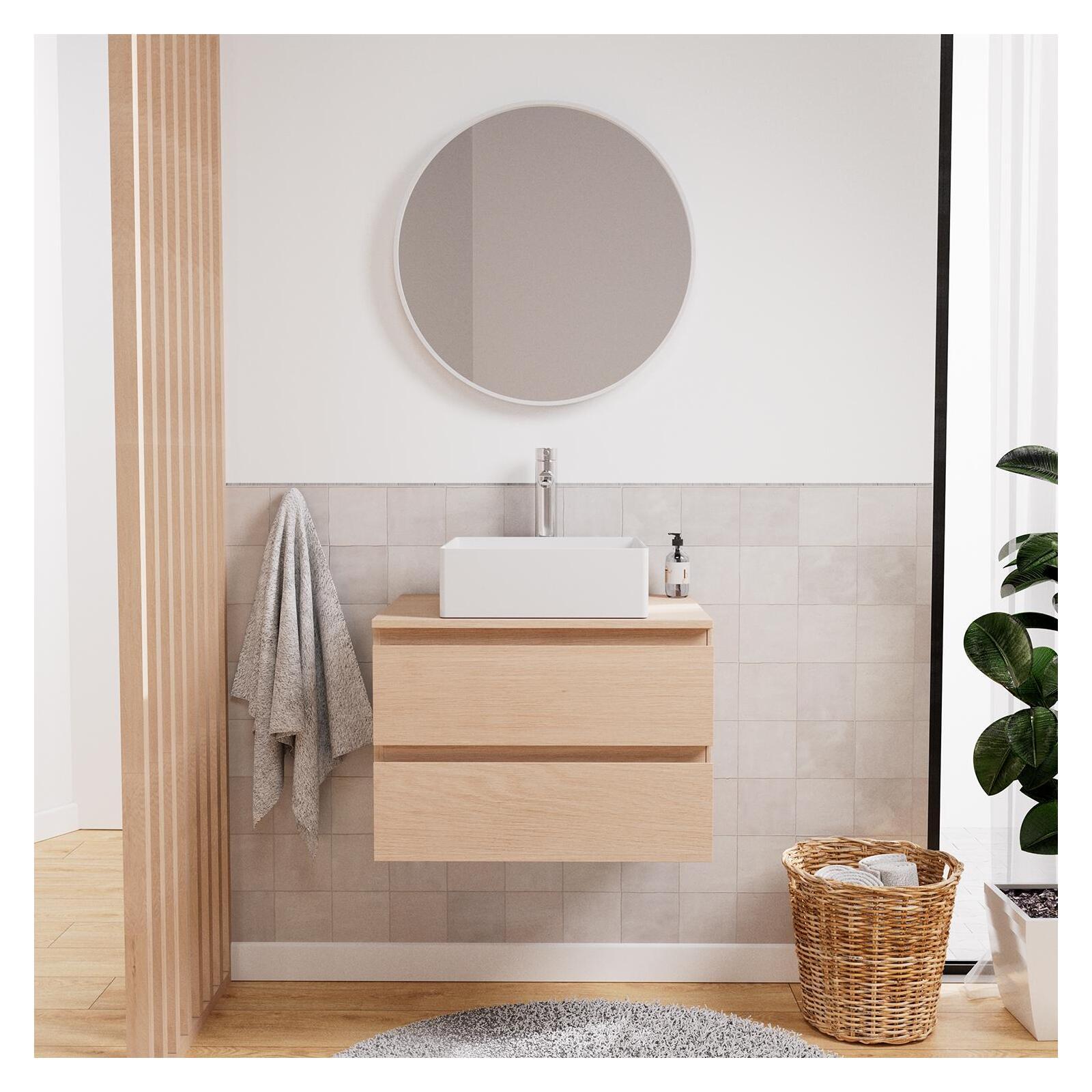 Meuble sous vasque suspendu 60cm - avec plan vasque décor chêne - sans vasque