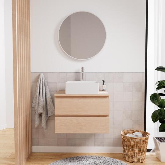 Meuble sous vasque suspendu 60cm - avec plan vasque décor chêne - sans vasque