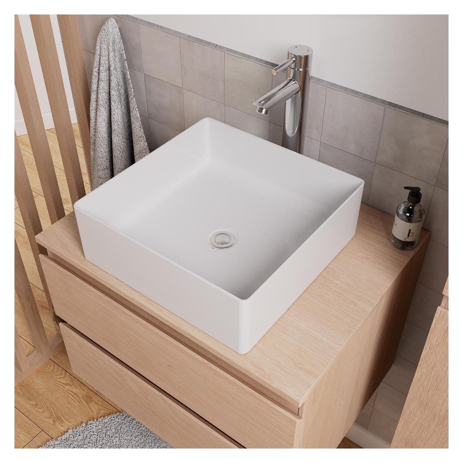 Meuble sous vasque suspendu 60cm - avec plan vasque décor chêne - sans vasque