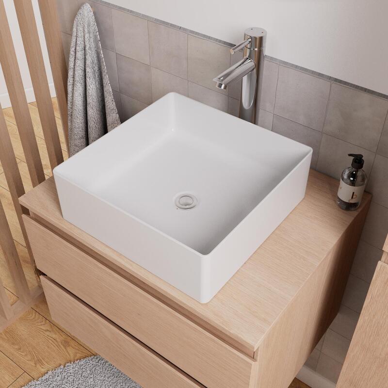 Meuble sous vasque suspendu 60cm - avec plan vasque décor chêne - sans vasque