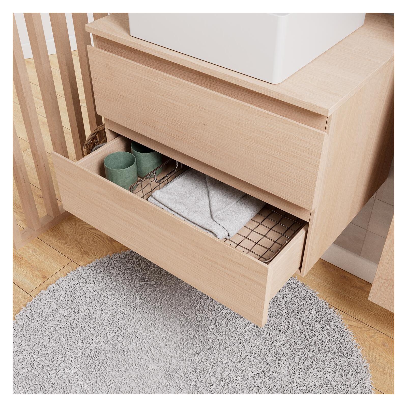 Meuble sous vasque suspendu 60cm - avec plan vasque décor chêne - sans vasque
