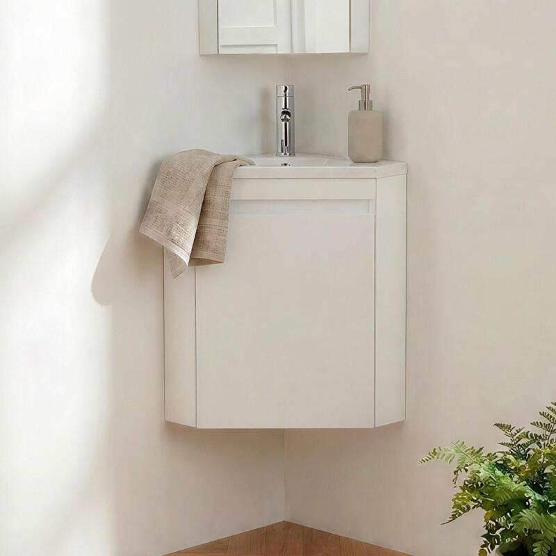 Meuble lave-mains d'angle suspendu avec vasque résine
