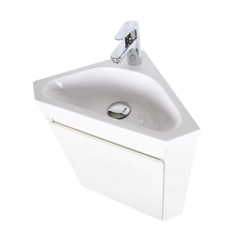 Meuble lave-mains d'angle suspendu avec vasque résine