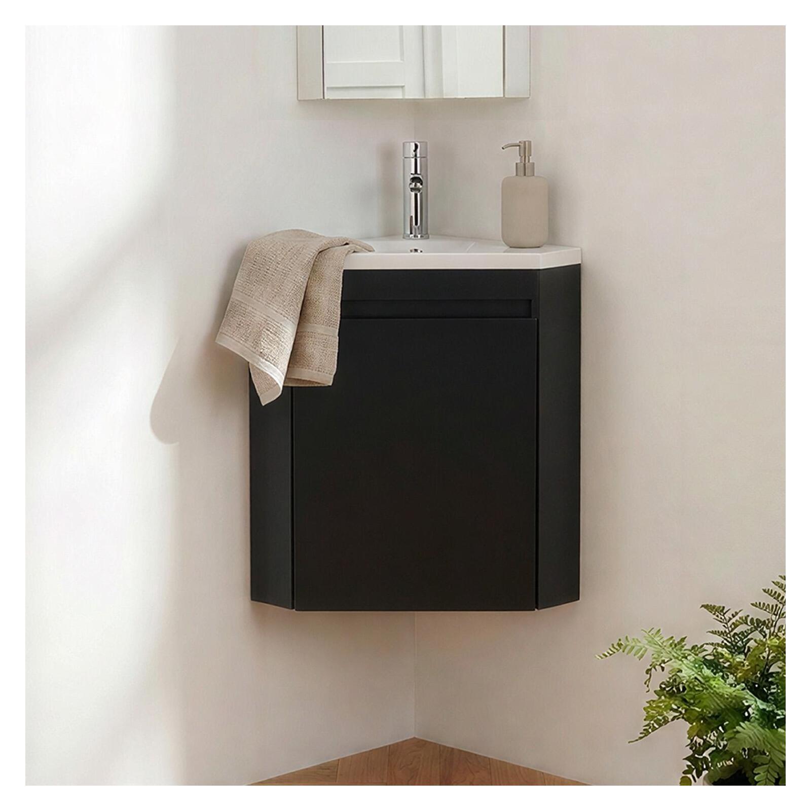 Meuble lave-mains d'angle suspendu avec vasque résine