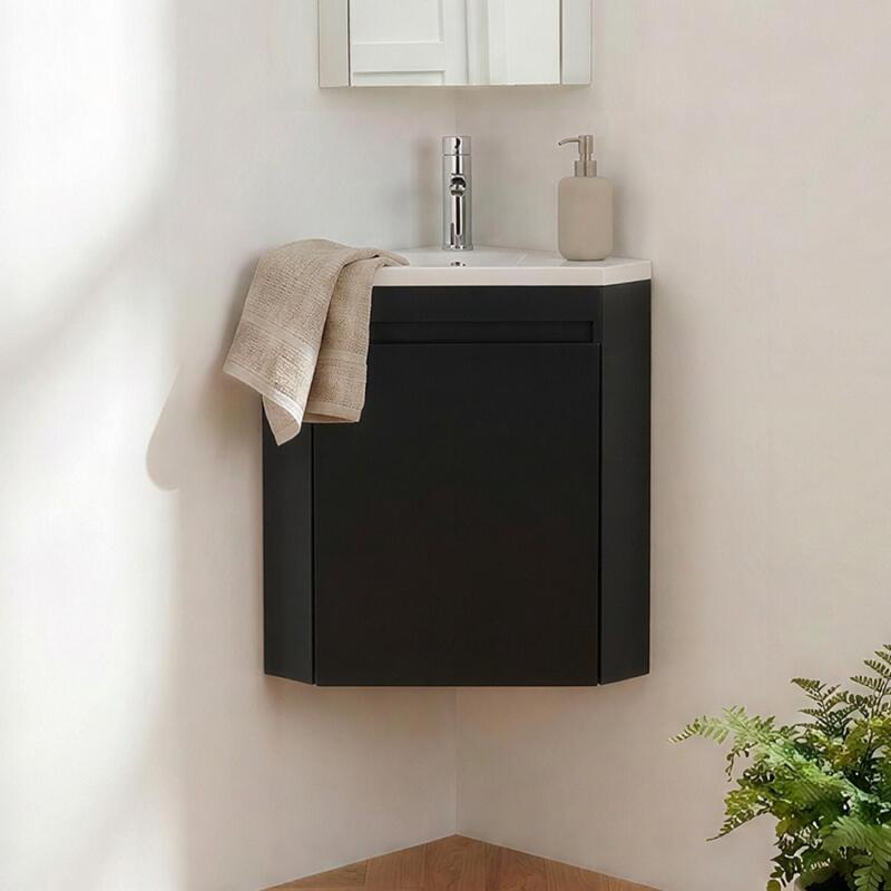 Meuble lave-mains d'angle suspendu avec vasque résine